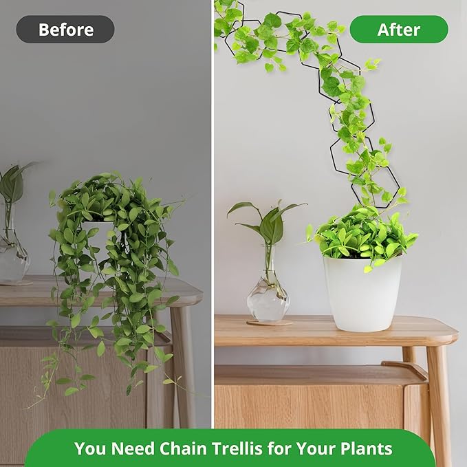 24 Pcs Chain Trellis for Climbing Plants, 120 Inch Long Metal Plant Trellis Indoor Outdoor, Garden Wall Vine Support Trellis, Plant Accessories for Ivy, Peonies, Hexagonal Design Black
