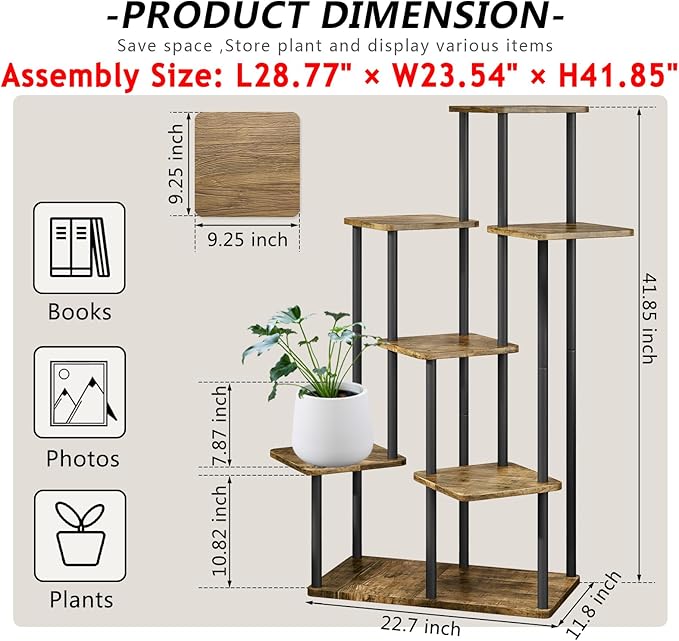 AZERPIAN Plant Stand 7 Tier Indoor Metal Flower Shelf for Multiple Plants Corner Tall Flower Holders for Patio Garden Living Room Balcony Bedroom, Black (7 Tier-Black)