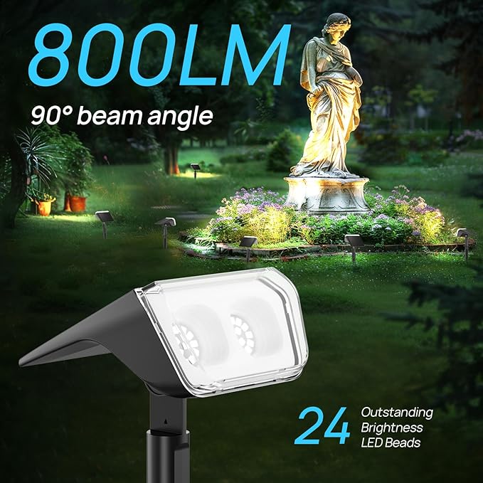 Consciot Solar Spot Lights Outdoor Waterproof, 24 LED Dusk-to-Dawn Solar Outdoor Lights, 2 in 1 Adjustable Wall Lights, Daylight Solar Landscape Spotlights for Garden Yard Wall Walkway, 6 Pack