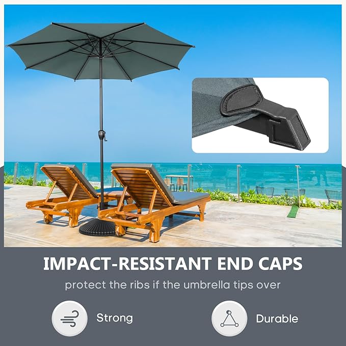 Abba Patio 9FT Lyon Outdoor Patio Umbrella Outdoor Table Umbrella with Push Button Tilt and Crank Market Umbrella 8 Sturdy Ribs UV Protection Waterproof for Garden Deck Backyard Pool Grey