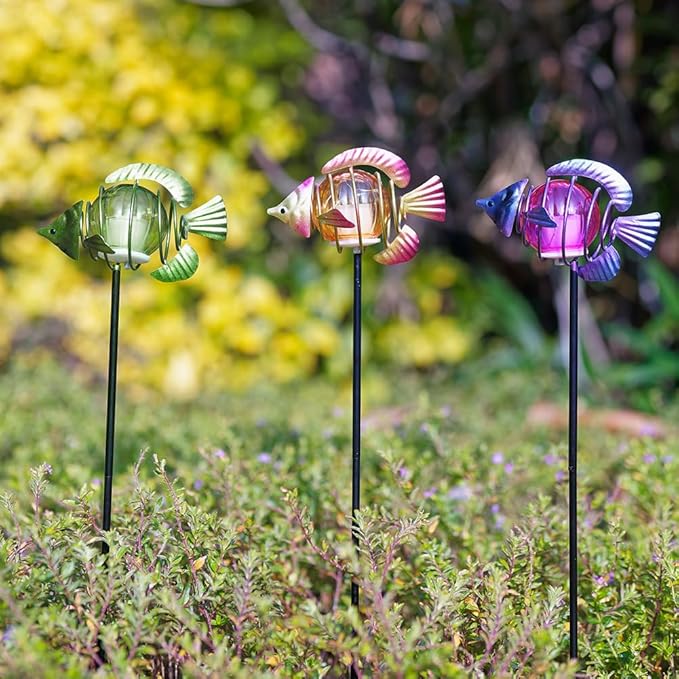 Outdoor Garden Solar Lights,3Pack Decorative Solar Lights for Garden Decor, Tropical Fish Backyard Decor,Led Solar Lights with Stakes for Yard Landscape Patio(21.3''H)