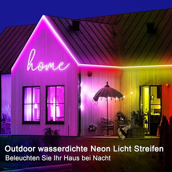 132FT Neon LED Rope Lights IP65 Waterproof LED Lights for Bedroom Flexible LED Light Strip with Remote/APP Control RGB Lighting Strip for Indoors Outdoors Bedroom Room Home Décor