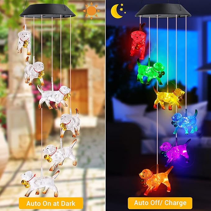 Toodour Solar Wind Chime, Color Changing Wind Chimes Dog, LED Decorative Mobile, Gifts for Mom Grandma, Waterproof Outdoor Decorative Lights for Garden, Patio, Yard, Window Outdoor Decor