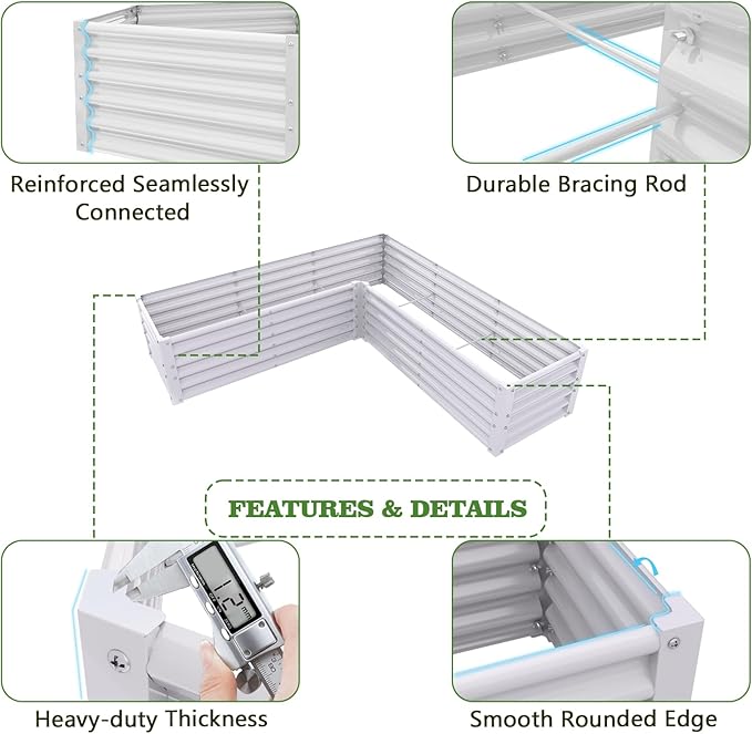 A ANLEOLIFE 8-Pack 4X4X1.5ft & 74x74x18in Deep Root Galvanized Raised Garden Beds Outdoor for Planting Vegetables Flowers Herb, Antique White