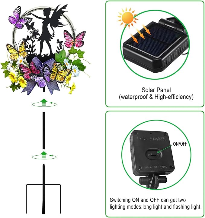 Solar Fairy Garden Decor, Silhouette Fairy with Butterflies Garden Stake,Waterproof for Outside,Walkway,Yard,Lawn,Patio