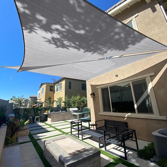 SUNLAX Sun Shade Sail 10' x 10' x 10' Silver Grey Triangle Canopy Sail Shade Cover UV Block Permeable Sunshade Outdoor for Patio Backyard (We Make Custom Size)