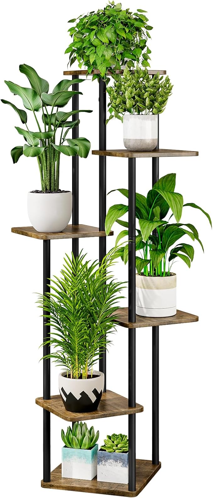 AZERPIAN Plant Stand 6 Tier Indoor Metal Flower Shelf for Multiple Plants Corner Tall Flower Holders for Patio Garden Living Room Balcony Bedroom, Black