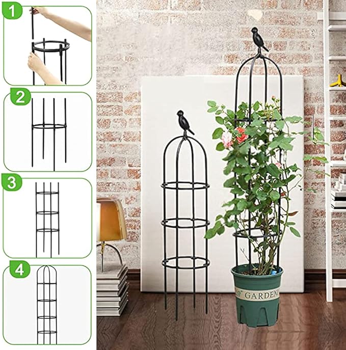 6ft Garden Obelisk Trellis for Climbing Plants-Rustproof Metal Pipe with Heavy Duty Plastic Coated, Garden Outdoor Indoor Potted Plant Support for Clematis Vine Jasmine Support （Black）