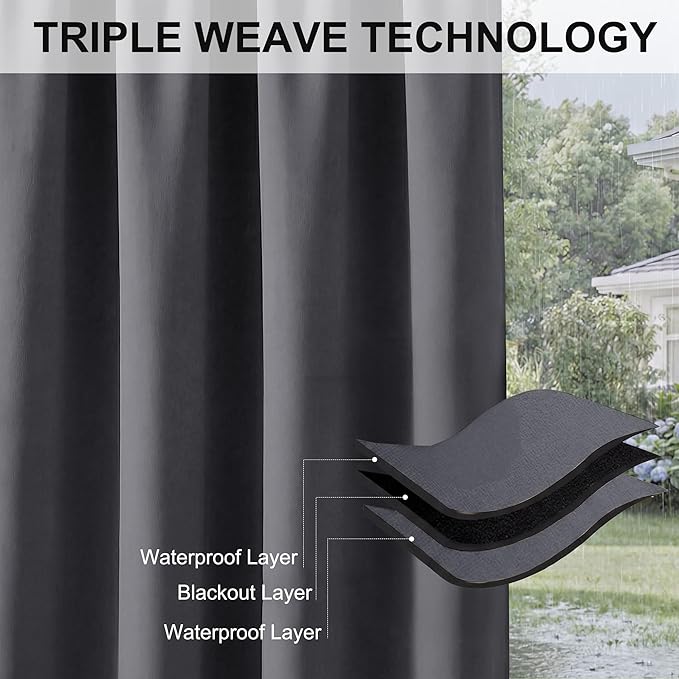 RYB HOME Outdoor Pergola Curtains - Waterproof Patio Curtains Sunlight Block Out Privacy Curtain for Pool Hut Backyard Front Porch Sun Room Deck, 1 Panel, Width 52 by Length 108 inch, Grey