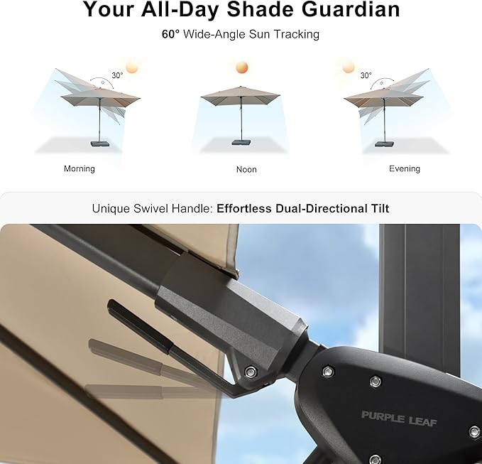 PURPLE LEAF 11' X 8' Left-right Tilting Patio Umbrella Outdoor Cantilever Swivel Rectangle Umbrella with Tilt Aluminum Offset Umbrella with 360-degree Rotation for Garden Deck Pool Patio Beige