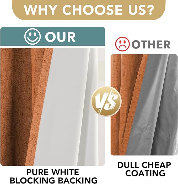 H.VERSAILTEX Linen Blackout Curtains Durable Thick Textured Linen Look 100% Blackout Patio Door Curtain Anti Rust Grommet Extra Wide Sliding Door Curtain Panel, Orange, W100 x L84 inch
