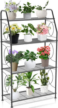 Plant Stand, 4 Tier Plant Shelf for Indoor Outdoor, Heavy Duty Metal Tall Plant Stands Holder Rack for Living Room Balcony and Garden, Black