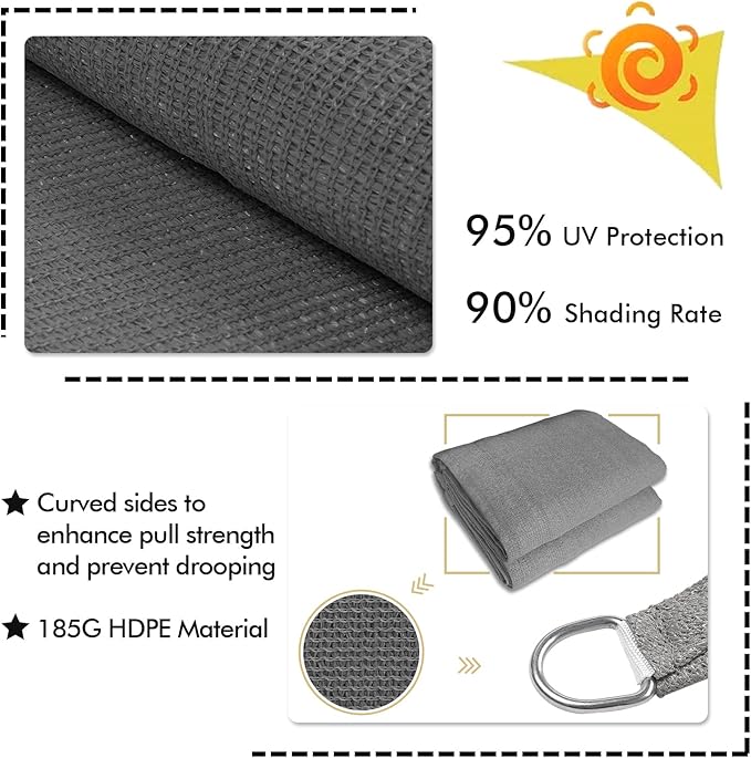 KANAGAWA 12'X24' Dark Gray Custom Size Sun Shade Sail Rectangle UV Block Canopy Cover for Patio Backyard Lawn Garden Outdoor (Customized Available)