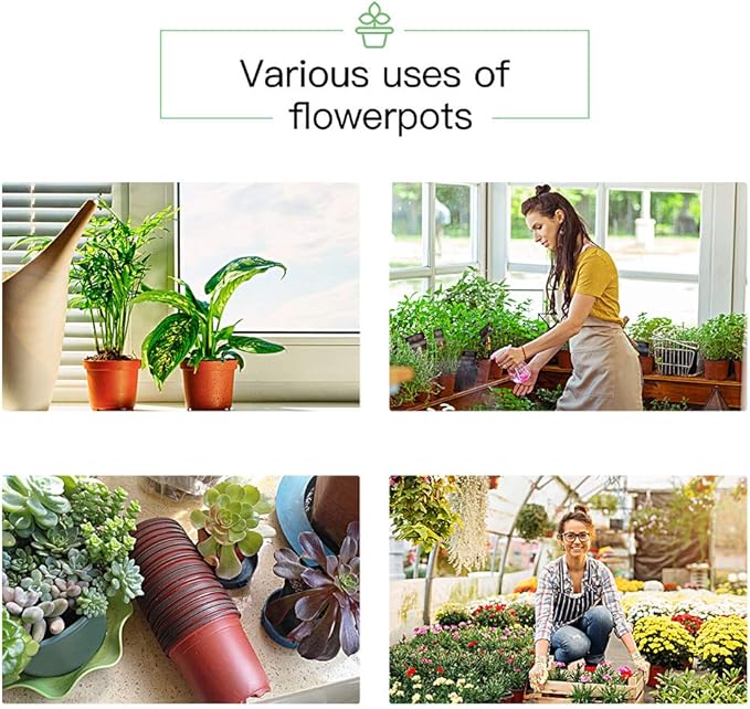 JERIA 200 Pack 6 Inch Plastic Nursery Pots Comewith Drainage Holes, Seedling Flower Plant Container and Seed Starting Pots with 200 Pcs Labels