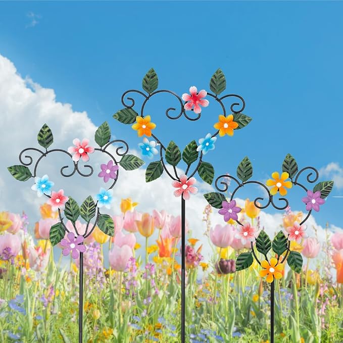Metal Flowers Decorative Garden Stakes, 22.1 ''H Heart Shape Metal Flowers for Outside Yard Art Garden Stakes,Spring Outdoor Decor Housewarming Present for Women Mom Grandma