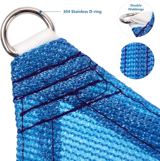 Eden's Decor Straight Flat-Edged Sun Shade Sail Rectangular 10' x 17' Blue UV-Blocking Outdoor Canopy Fabric Cloth Awning for Pergola Patio Garden Backyard Custom Size