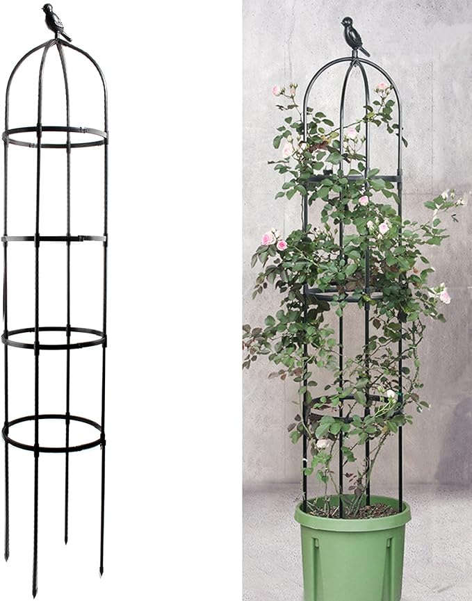 6ft Garden Obelisk Trellis for Climbing Plants-Rustproof Metal Pipe with Heavy Duty Plastic Coated, Garden Outdoor Indoor Potted Plant Support for Clematis Vine Jasmine Support （Black）