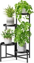 iDavosic.ly 4 Tier Large Plant Stand Indoor with 10 Inch Wide Tray, Tiered Corner Metal Outdoor Flower Display Holder Shelf, Folding Tall Rack for Patio Porch Living Room, Modern Black
