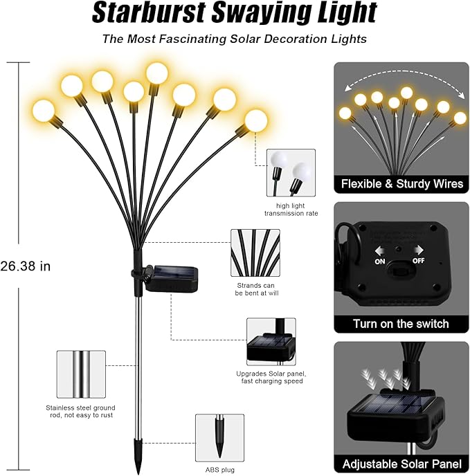 Solar Garden Lights Outdoor, 4 Pack 32LED Swaying Light Waterproof Solar Lights Outdoor for Yard Pathway Patio, Swaying Lawn Decor as Gardening Gifts for Women Holiday