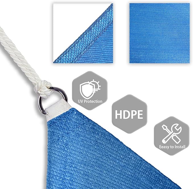 Patio Paradise 25' x 25' x 25' Sun Shade Sail Triangle Canopy Shade Cloth Fabric Sunlight Block Patio Pergola Cover HDPE Deck Awning for Outdoor Backyard Roof Shading, Blue