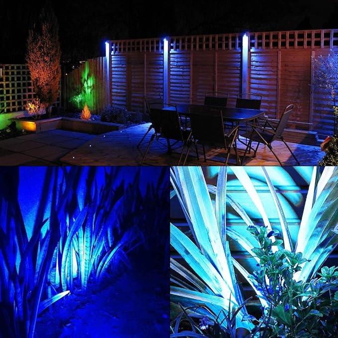 T-SUNUS 4 Pack Solar Landscape Spotlights - Blue, Waterproof IP65, 9.8ft Cable, 2000mAh Solar Panel, Auto On/Off for Garden, Driveway, Pathway, Pool Area