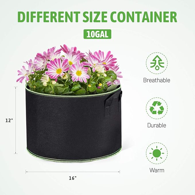 Delxo 20-Pack 10 Gallon Heavy Duty Aeration Thickened Nonwoven Fabric Pots Plant Grow Bags with Handles