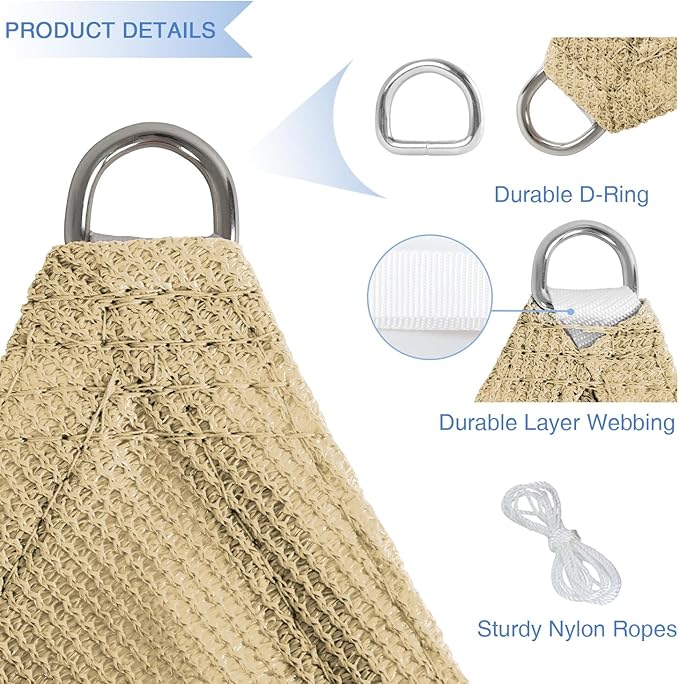 E&K Sunrise 18' x 18' x 18' Sun Shade Sail Triangle Canopy Shade Cover UV Block for Patio Backyard Garden Outdoor (Sand)