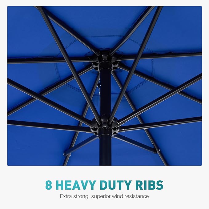 OLIXIS 9ft Patio Umbrella with Tilt and Crank Button & 8 Sturdy Ribs Waterproof, Patio Table Umbrella Perfect for Poolside, Terrace, Beach and Outdoor Restaurant, Blue