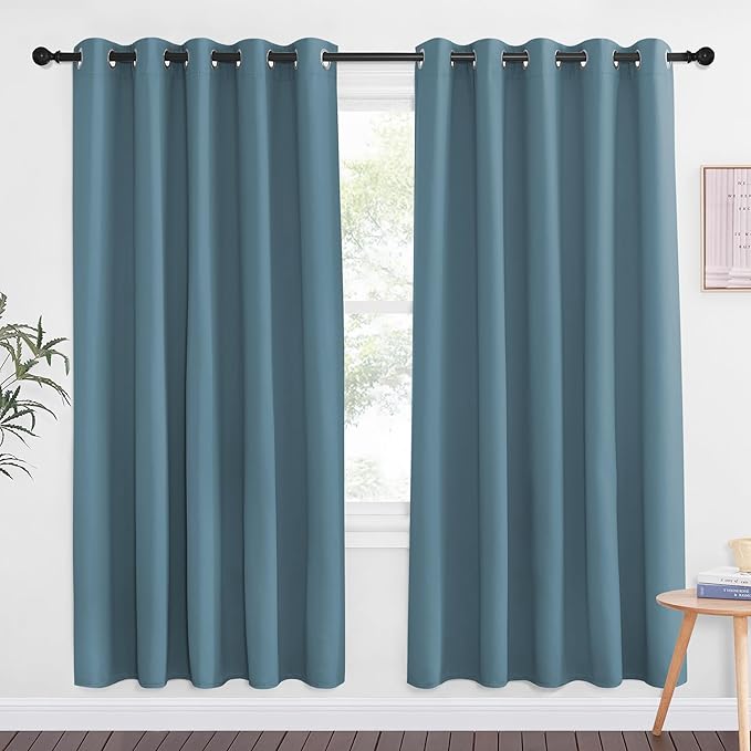 NICETOWN Smoky Blue Blackout Curtains for Bedroom 72 Inches Long, Thermal Insulated Room Darkening Grommet Window Curtains for Living Room Nursery, 66 inch x 72 inche, 1 Panel