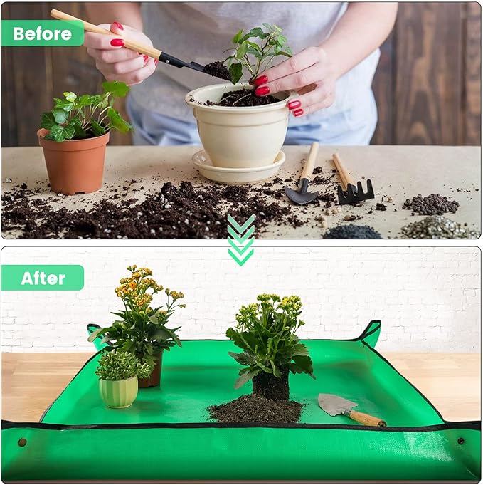 Extra Large Waterproof Potting Mat for Indoor Plant Transplanting and Mess Control, Table Top Potting Tray Repotting Mat Birthday Gifts for Plant Lovers Gardening Gifts for Women