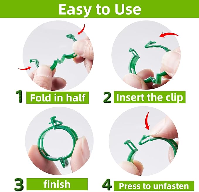 100 Pcs Plant Support Clips,Plastic Clips for Securing Plants,Tomato Vine Clips,Plant Fixing Clips,Garden Clips for Climbing Plants,Grape and Vine Vegetables (100, Green)