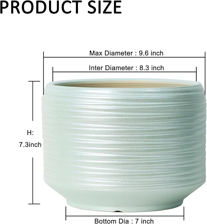10 Inch Ceramic Plant Pot with Drainage – Large Flower Pot for Indoor Outdoor Plants, Modern Decorative Planter for Patio, Balcony, Garden, or Home Decor