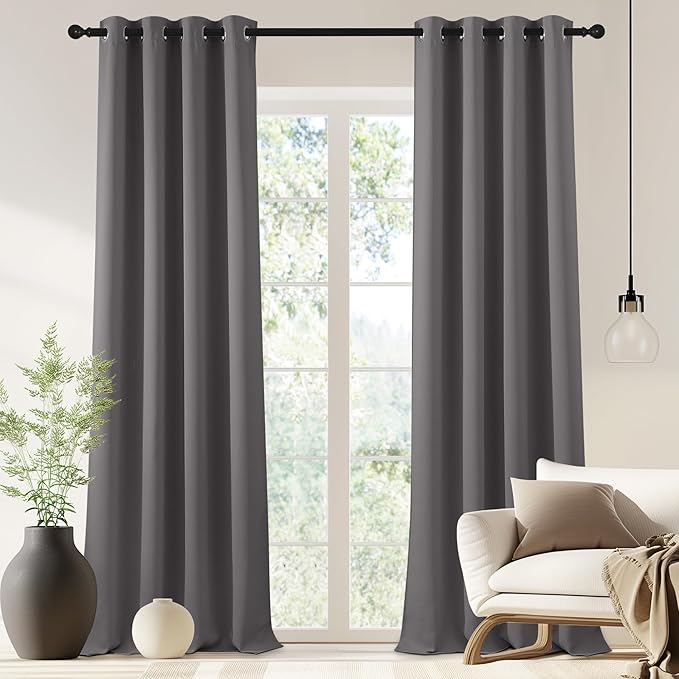 NICETOWN Blackout Doorway Curtain 90 inch Length - Grommet Room Darkening Thermal Insulated Soundproof Window Treatments for Bedroom/Closet (1 Panel, 46 x 90 Inch, Grey)