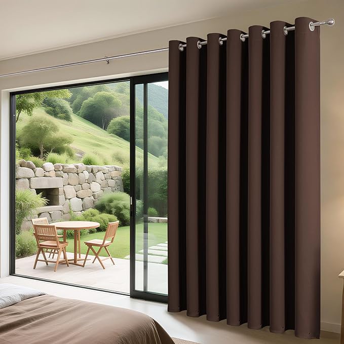 Joydeco Blackout Patio Sliding Door Curtains 96 Inches Long, Grommet Privacy Room Divider Curtains, Extra Wide Thermal Blackout Drapes for Bedroom Living Room (Chocolate, 70Wx96L, 1 Panel)