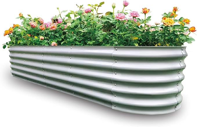 Gardmax Galvanized Raised Garden Bed, Lightweight Planter Boxes Outdoor with Easy Assembly, Large Garden Bed for Vegetables, Fruits, Flower Silver 8FT