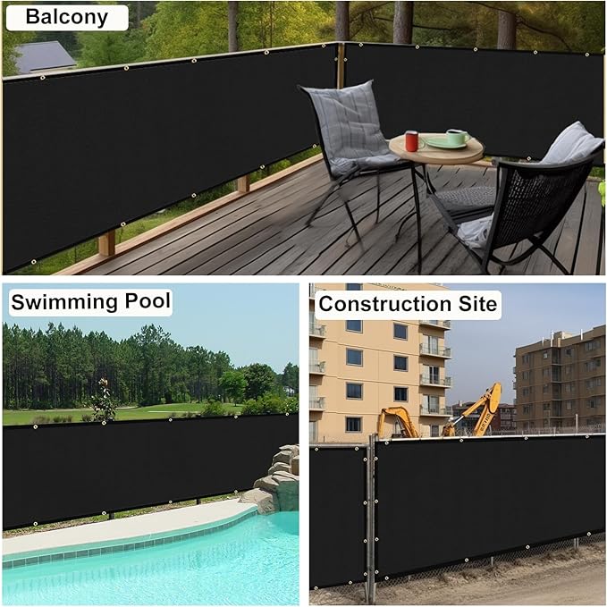 UPGRADE Privacy Fence Screen 8'x7' Black Outdoor 90% Visibility Blockage 170 GSM Mesh Shade Cover Panels for Backyard,Balcony,Home Decoration with Zip Ties,Customized Avaliable