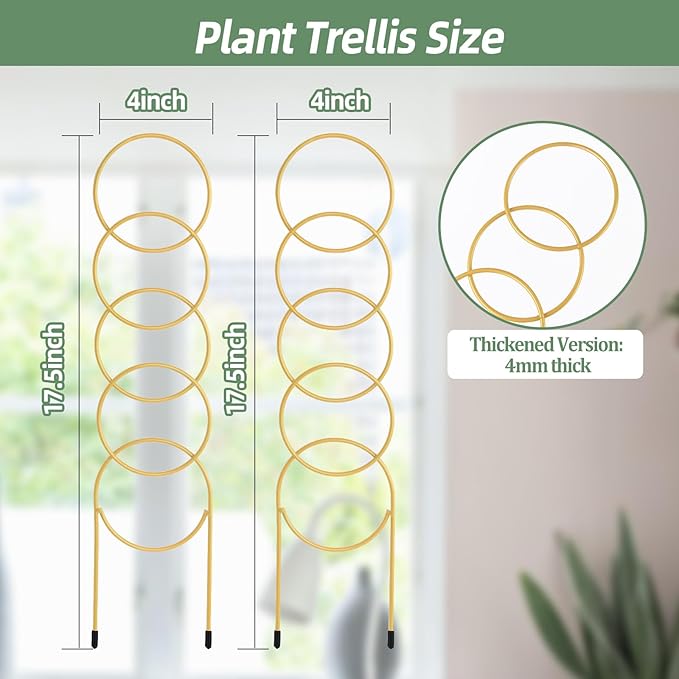 17.5 Inch Indoor Plant Trellis for Climbing Plants,Metal Trellis,Small Garden Trellis for Potted Plants,Plant Stakes for Indoor Plants Accessories Hoya,Flower,Plant Support (Golden-Metal)