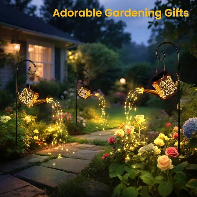 Solar Garden Lights Outdoor Decoration, Metal Solar Watering Can Lights Outdoor Waterproof, Small Patio Light Yard Lawn Pathway Decor, Gardening Gifts for Women Mom Grandma