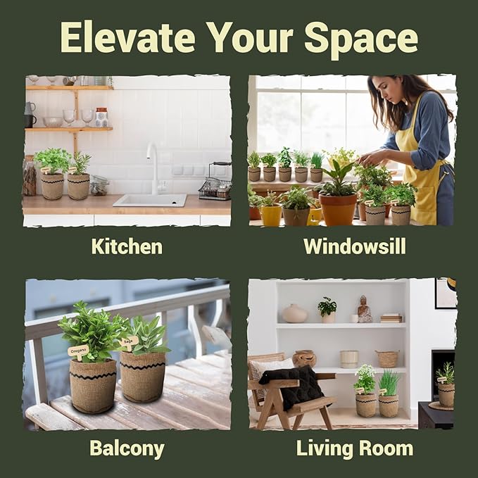 10 Herb Garden Planter Indoor Kit, 44pcs Complete Kitchen Herb Starter Set Including Burlap Pots, Markers, Soil Discs, Gardening Tools, Unique Easter/Birthday/Christmas Gift Ideas for Women, Mom