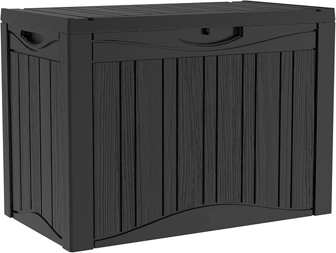 TARKARI 50 Gallon Lockable Resin Deck Box, Waterproof & UV-Resistant Outdoor Storage Box for Outdoor Cushion Storage, Garden Tools & Pool Accessories Storage, Black