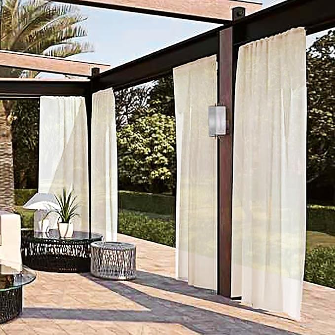 SpaceDresser Waterproof Outdoor Sheer Curtains for Patio - 4 Panels Rod Pocket Indoor Voile Sheer Curtain for Living Room,52W x 84L inch, Ivory
