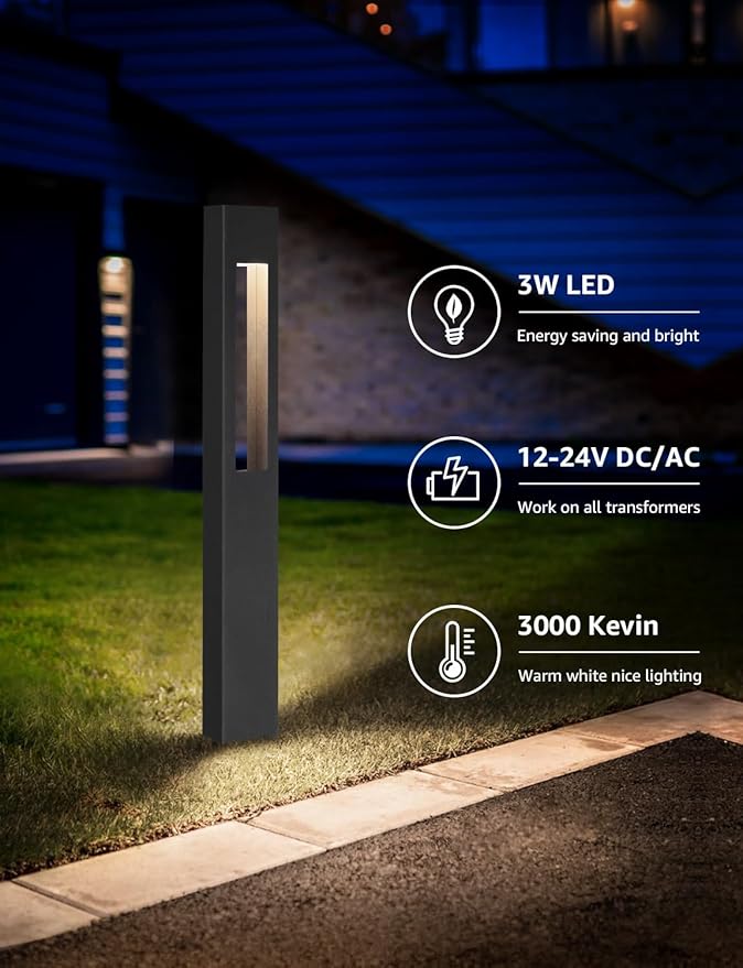 SUNVIE 3W Low Voltage Pathway Lights 3000K LED Low Voltage Landscape Lights 12V Waterproof Landscape Path Lights Low Voltage Landscape Lighting for Walkway Yard Backyard Garden ETL Listed Cord, 4 Pack