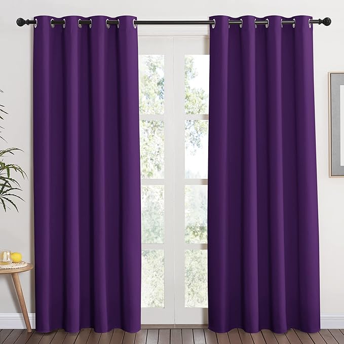 NICETOWN Blackout Window Curtain Short - (Deep Purple Color) Home Fashion Thermal Insulated Room Darkening Drapery for Bedroom, 52W x 84L, Sold Individually