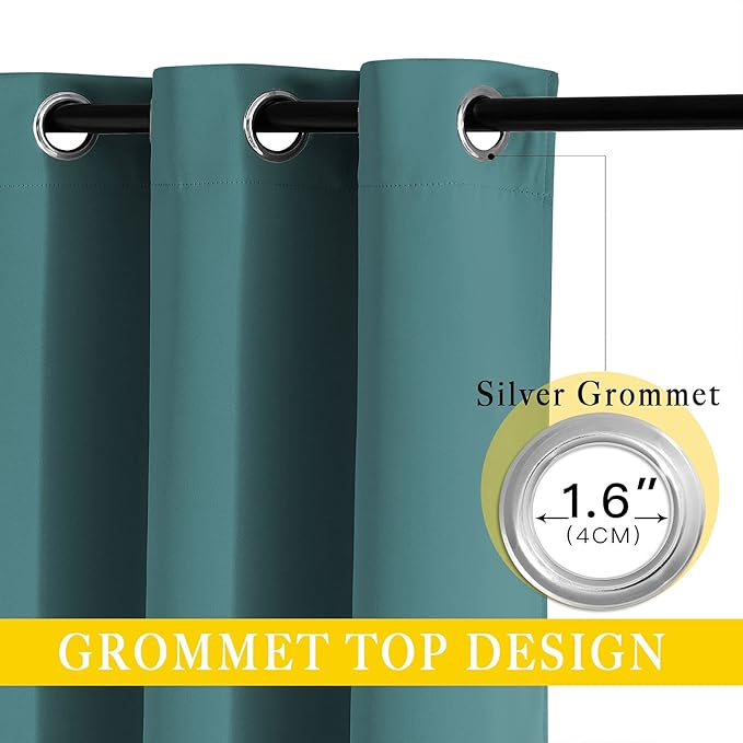 NICETOWN Blackout Room Darkening Window Curtain - Thermal Insulated Solid Grommet Blackout Curtain/Drape for Living Room/Villa (Sea Teal, Single Panel, 80 by 108-inch)