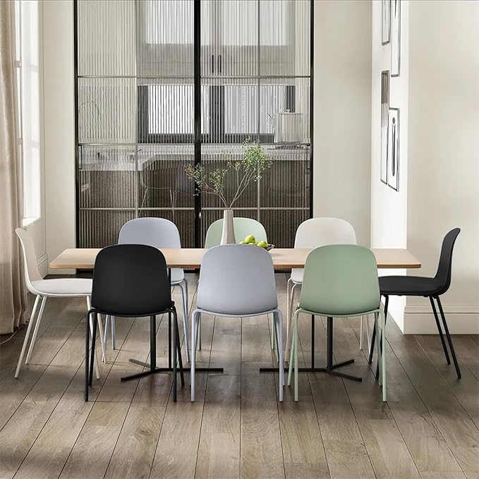 2xhome Modern Stackable Armless Dining Chair | Plastic Shell Seat with Metal Legs | Indoor or Outdoor Use | Home Kitchen Patio (2, Green, Padded Seat)