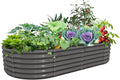 A ANLEOLIFE 8X4X1.5 ft Galvanized Raised Garden Beds Outdoor, Oval Large Metal Planter Box for Planting Vegetables Flowers Herb, Anti-Rust & Easy-Setup, Quartz Grey