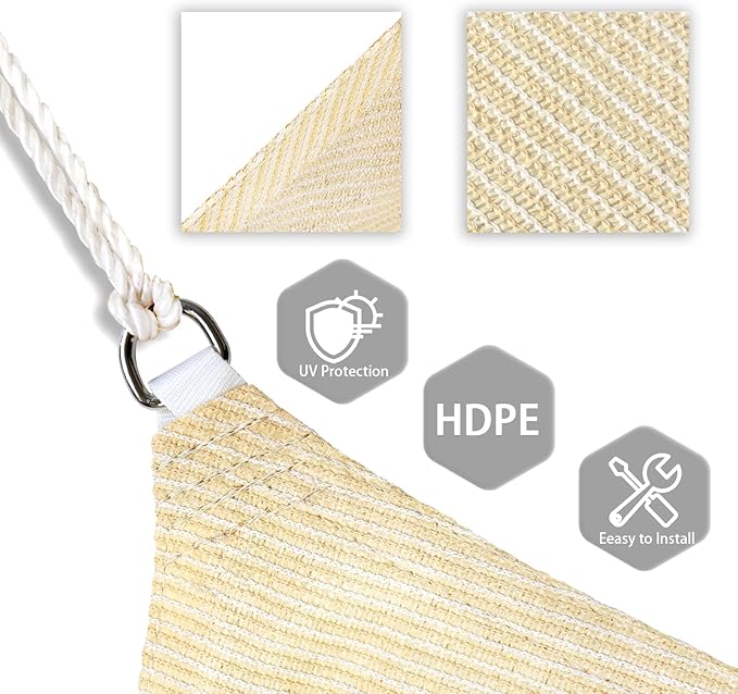 Patio Paradise 11' x 11' x 10'10" Sun Shade Sail Triangle Canopy, Permeable Shade Cloth Fabric Sunlight Block Patio Cover HDPE Deck Awning for Outdoor Backyard Pergolas Roof Shading, Beige