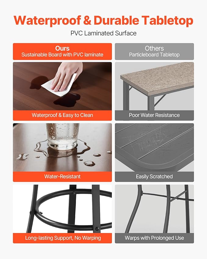 VEVOR Outdoor Round Bar Table, 23.7 in Counter Bar Height Bistro Table, Patio Dining Tables with Easy-to-Clean Top & Sturdy Metal Frame, Indoor High Top Pub Tables for Small Places, Kitchen