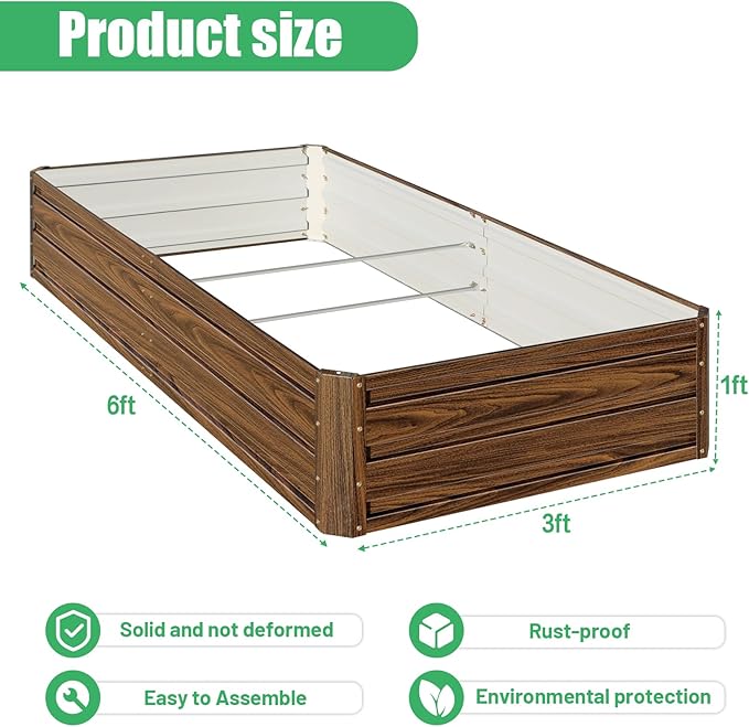 SnugNiture 2 Pcs 6x3x1FT Raised Garden Bed Galvanized Planter Garden Boxes Outdoor, Deep Root Planter Raised Bed for Vegetables Flowers Herbs,Brown