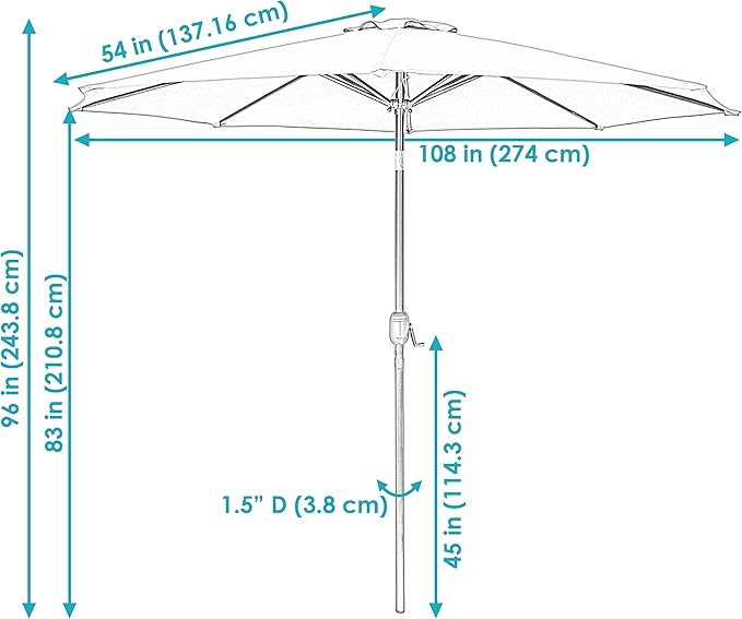 Sunnydaze Outdoor Patio Umbrella - Polyester Table Market Umbrella with Push-Button Tilt and Crank - 8 Sturdy Ribs - Gold - 9ft